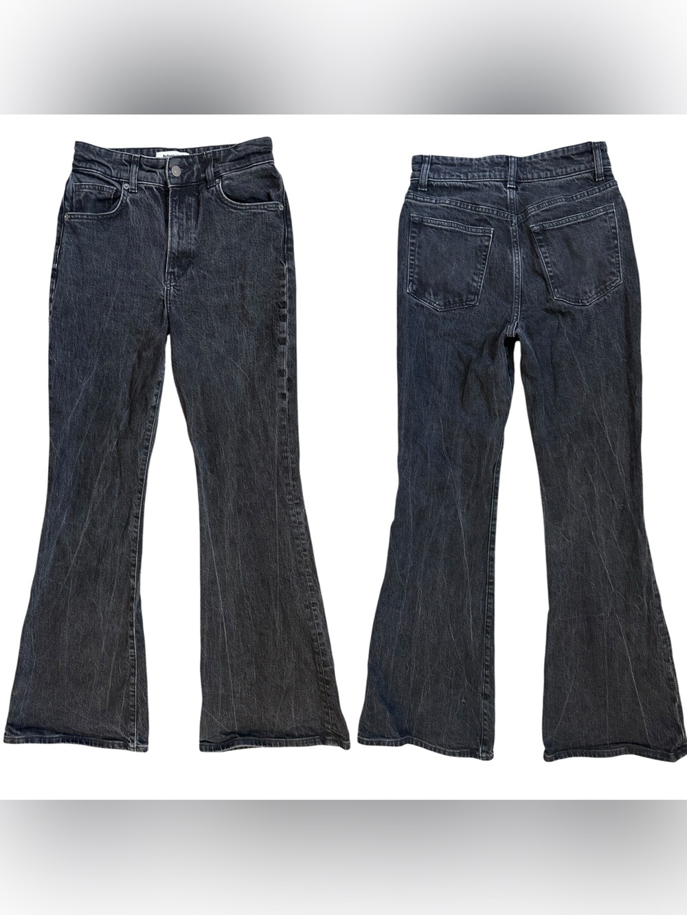 Reformation Margot High Rise Flare Organic Cotton Blend Jeans Faded Black 27